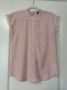 Express Light Pink Lace-Trim Cap Sleeve Blouse